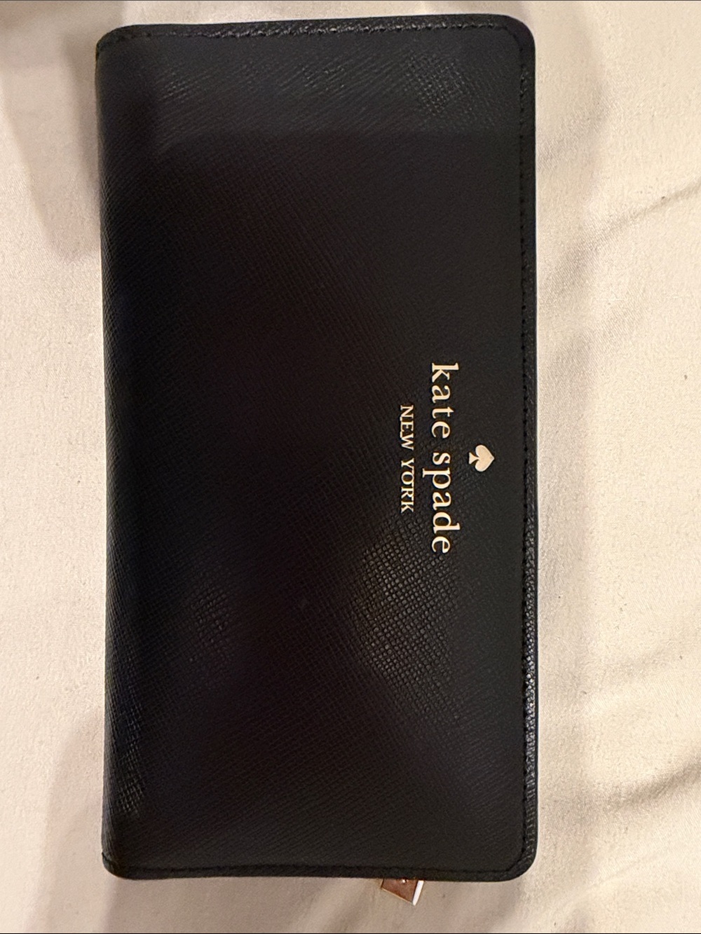 kate spade Black Saffiano Leather Card & Key Holder with Gold Logo